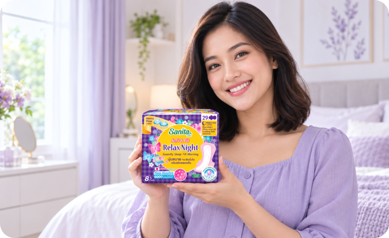 Woman holding Sanita feminine care products
